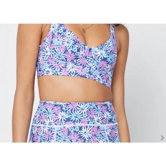 New‎ L*Space Oopsie Daisy Tryout Sports Bra Large Floral Underwire Purple Blue - Picture 1 of 11
